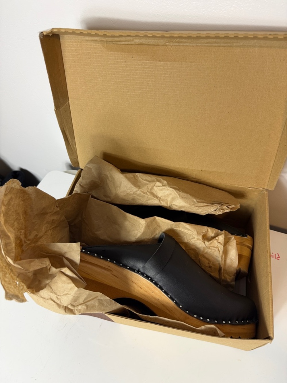 Troentorp Classic Da Vinci Vegan Leather Clog Mule with Natural Wood Sole 43 NIB - Picture 10 of 11